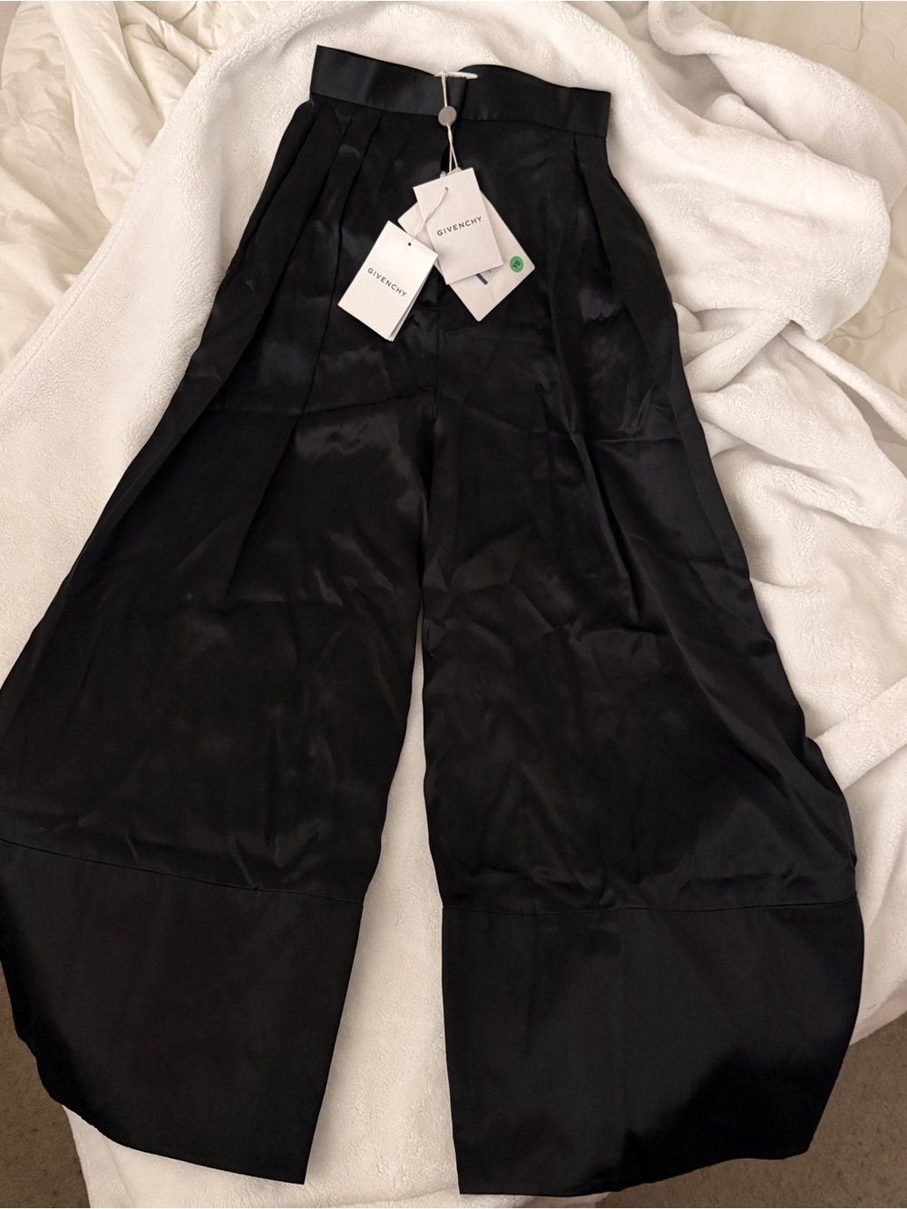 Givenchy 100% Silk Wide Leg Black Satin Trousers